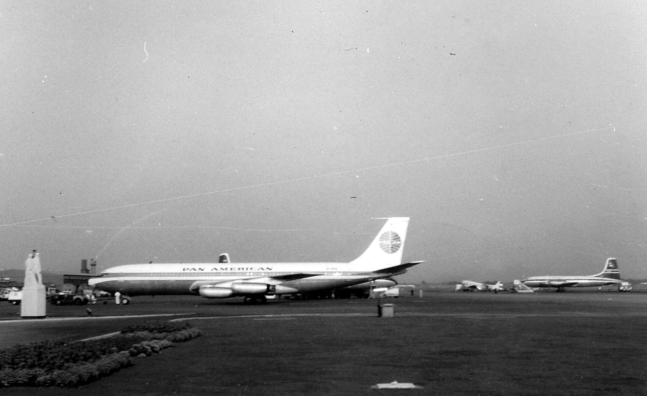 A Pan American Boeing 707 on the tarmac at London Airport, 1960
