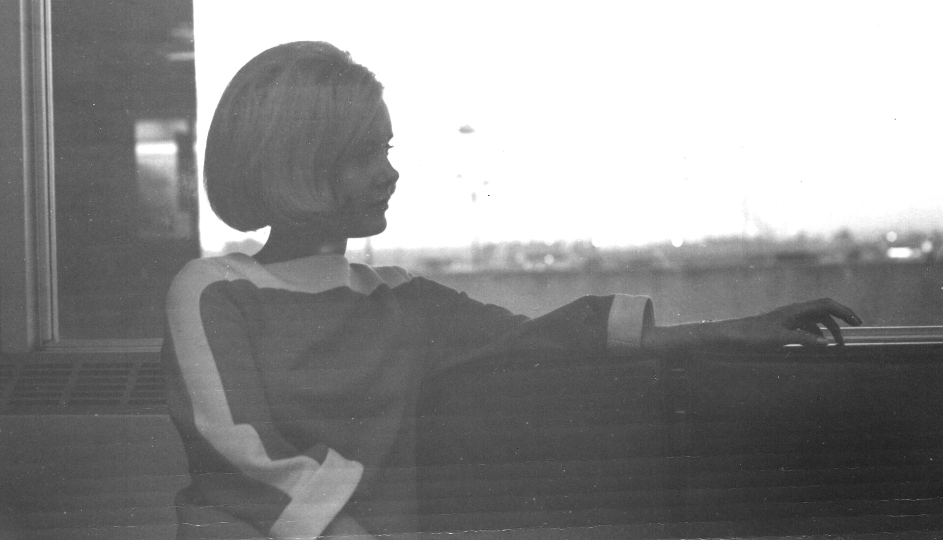 A United Airlines stewardess at Portland International Airport, 1967
