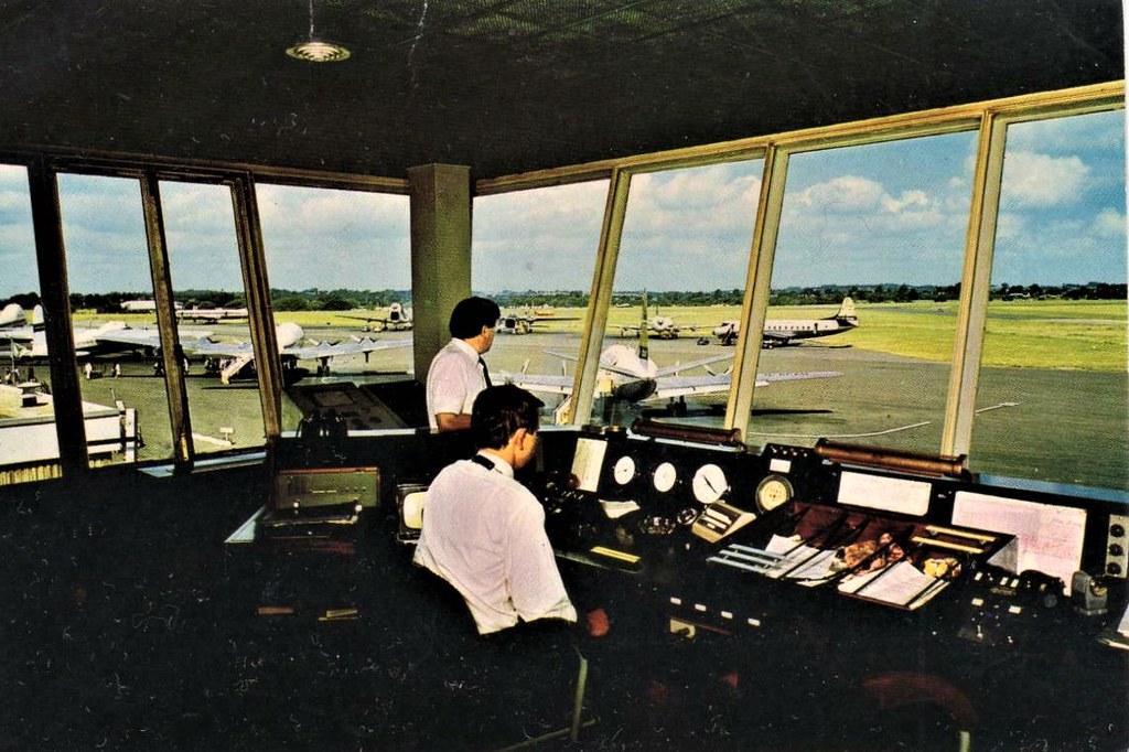 A vintage postcard view of the control tower at Southend Airport, Essex